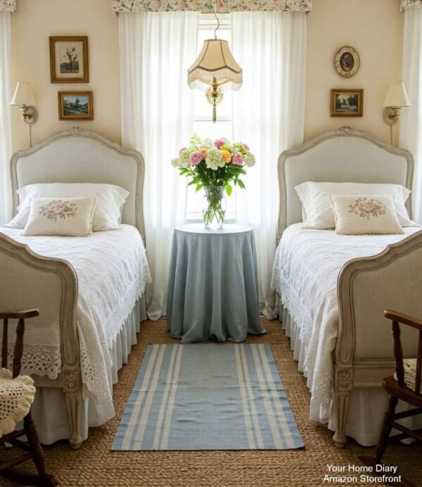 Twin Beds with Floral Accents