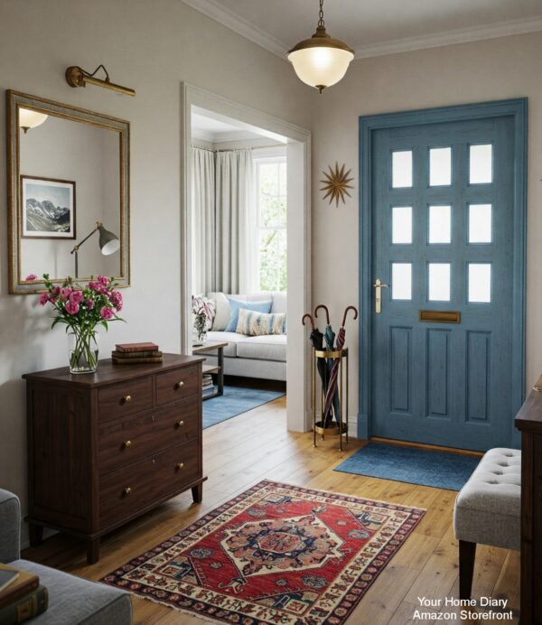 A Welcoming Entryway with a Wooden Chest of Drawers