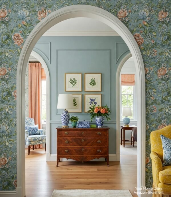 Blue and Peach Tones in an Arched Hallway