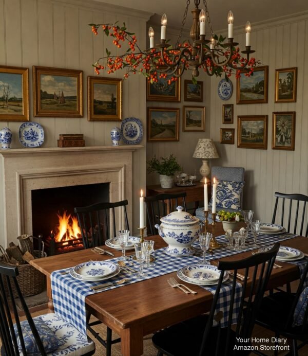 A Classic Dining Room with Blue and White Accents