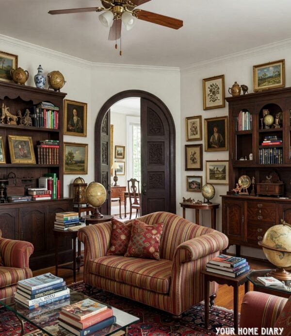 A Classic and Elegant Living Room with Books and Artwork
