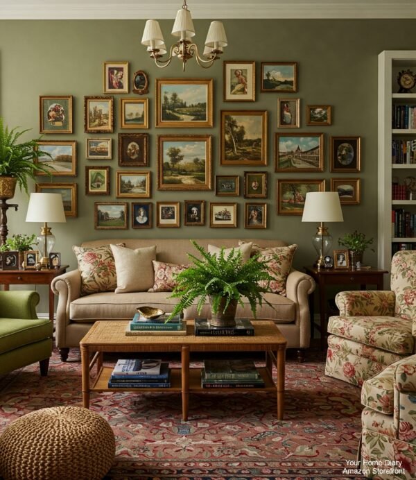 A Traditionally Styled Living Room with a Gallery Wall