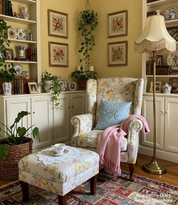 A Cheerful Reading Nook with Floral Details