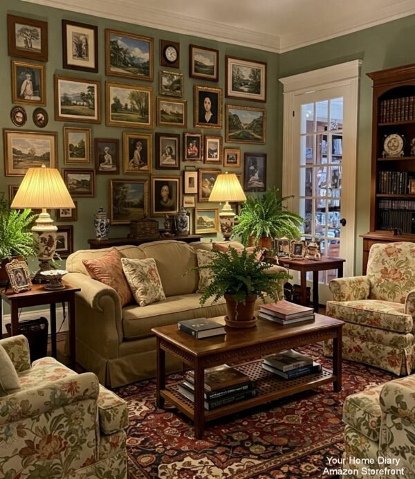 Warm and Traditional Sitting Room with Gallery Wall