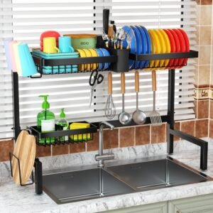 2-Tier Over the Sink Dish Drying Rack – Adjustable Width (24.8"–35.4") | Large Capacity Kitchen Organizer for Most Sinks