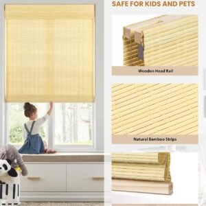 Cordless Natural Bamboo Roman Shades — No-Drill, Light-Filtering & Eco-Friendly!